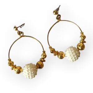 Gold tone faux pearl circle post earrings